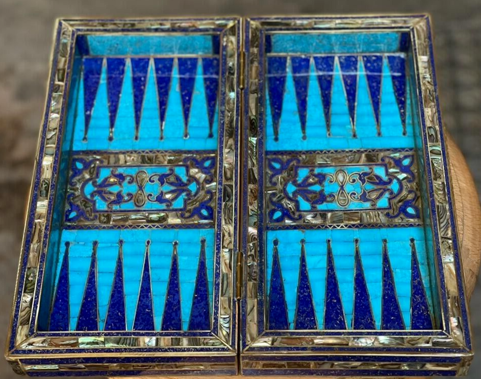 Handmade, Wooden Backgammon Board, Wood Chess Board, Mother of Pearl Inlay (12") - Laila Hand Made Gifts