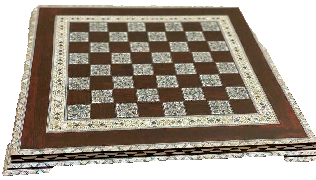 Handmade, Wood Chess Board, Game Board, Unique Board, Inlaid Mother of Pearl 25"