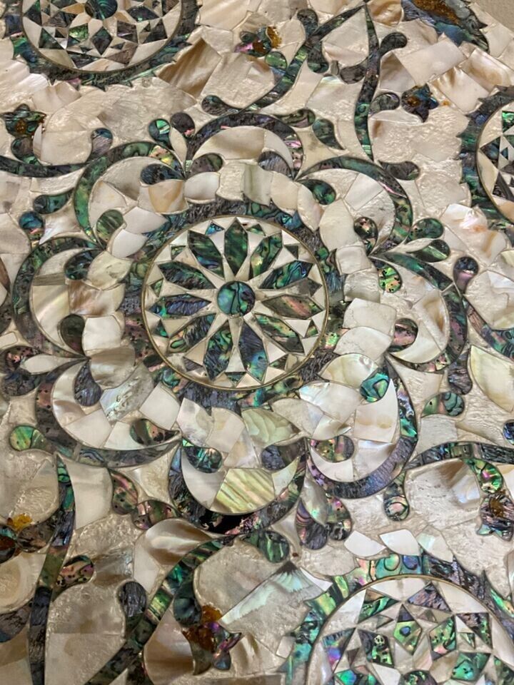 Handmade Wooden End Table Carving Wood Table Home Decor Mother of Pearl Inlay - Laila Hand Made Gifts