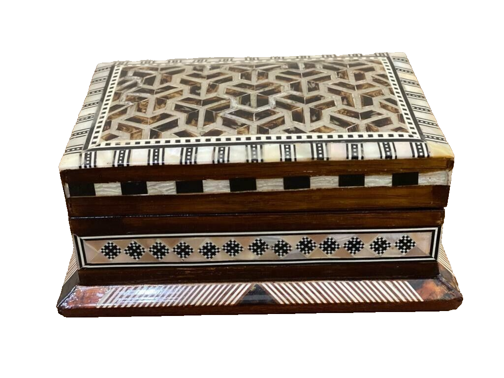 Handmade Wooden Jewelry Box Wood Trinket Storage Wood Box Mother of Pearl Inlay
