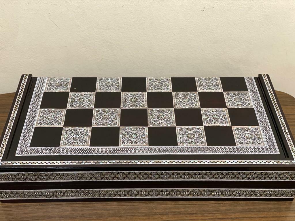 Handmade, Wooden Backgammon Board, Wood Chess Board, Mother of Pearl Inlay (20")