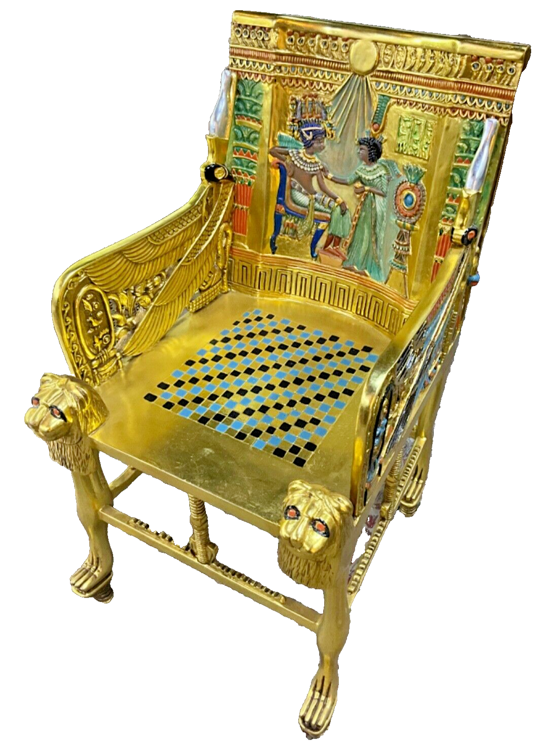 Handmade, Antique Carving Wood Chair, King TUT ANKH AMON, Pharaonic Wood Chair - Laila Hand Made Gifts