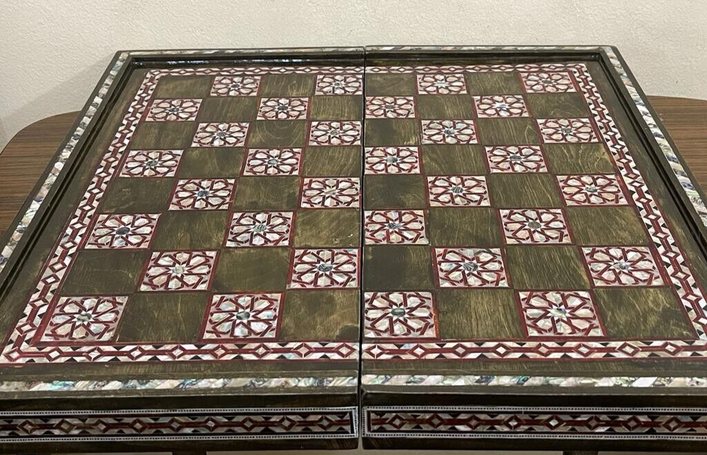 Handmade, Wooden Backgammon Board, Wood Chess Board, Mother of Pearl Inlay (21")