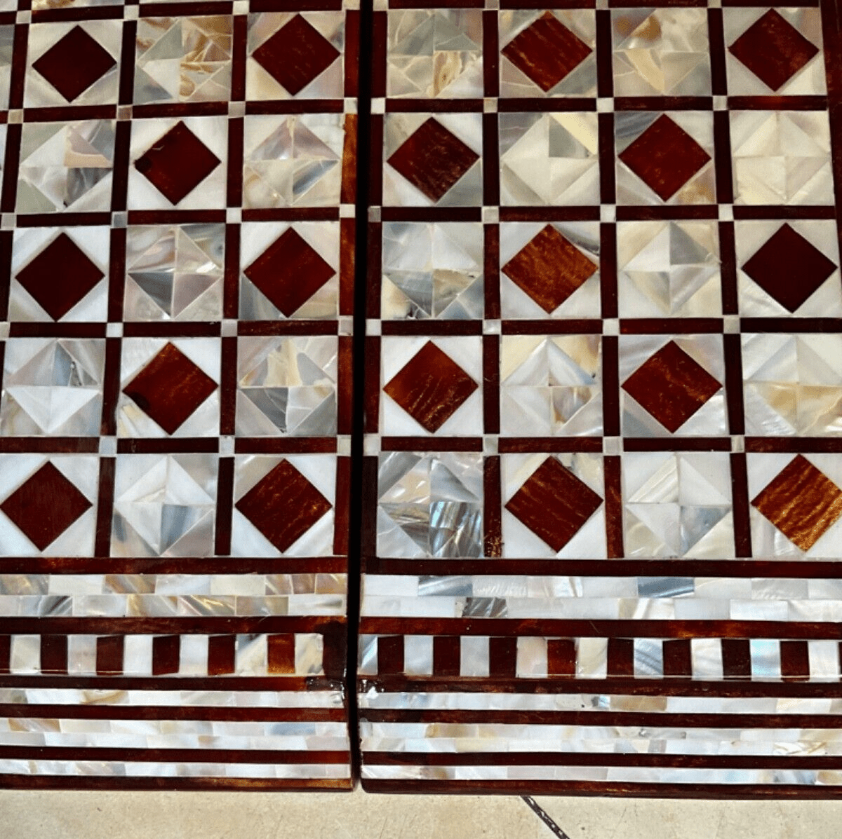 Handmade, Wood Backgammon Board, Wood Chess Board, Game Board Inlaid Shell (17") - Laila Hand Made Gifts