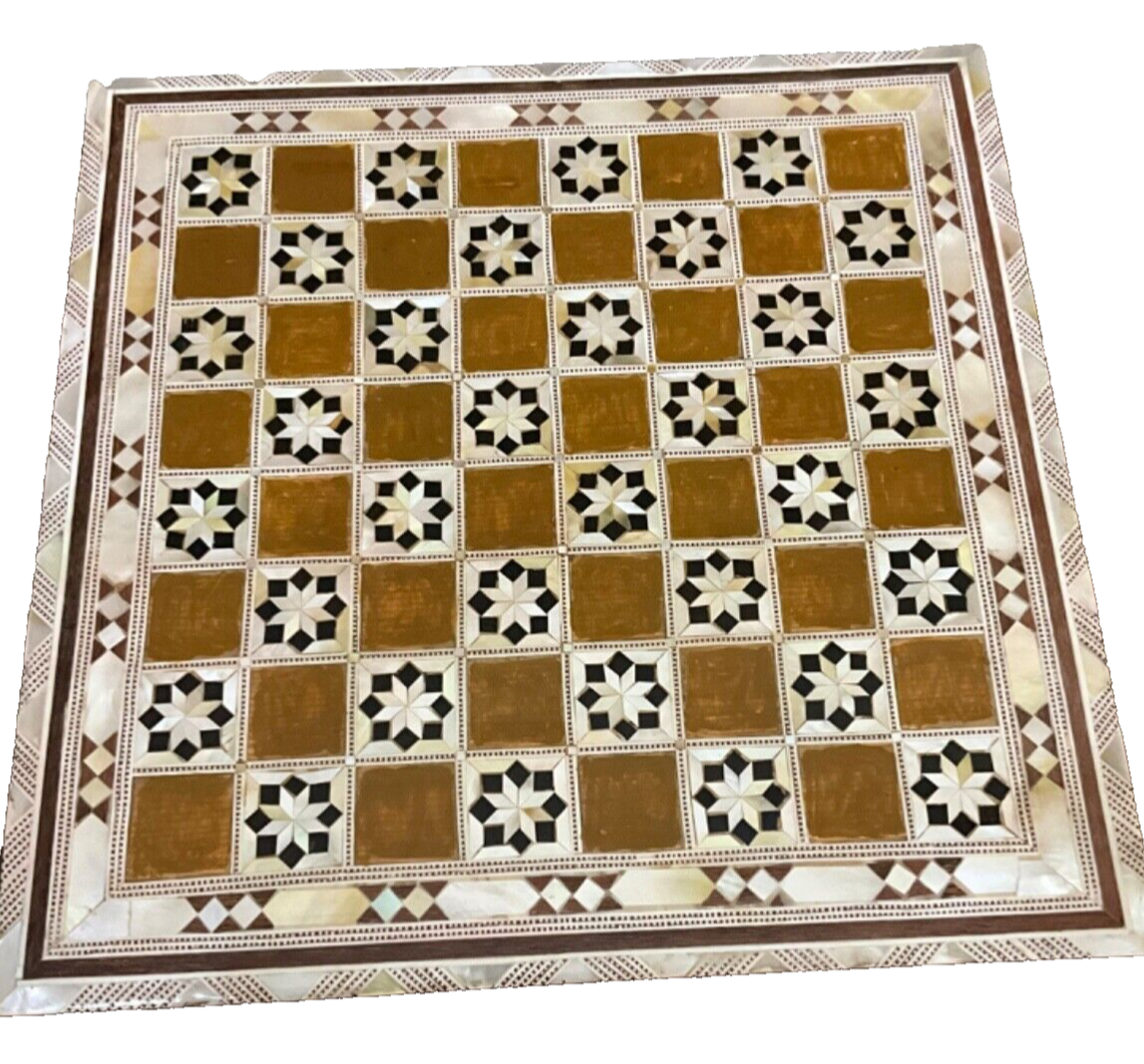 Handmade, Wood Chess Board, Chess Set, Game Board, Inlaid Mother of Pearl (12")