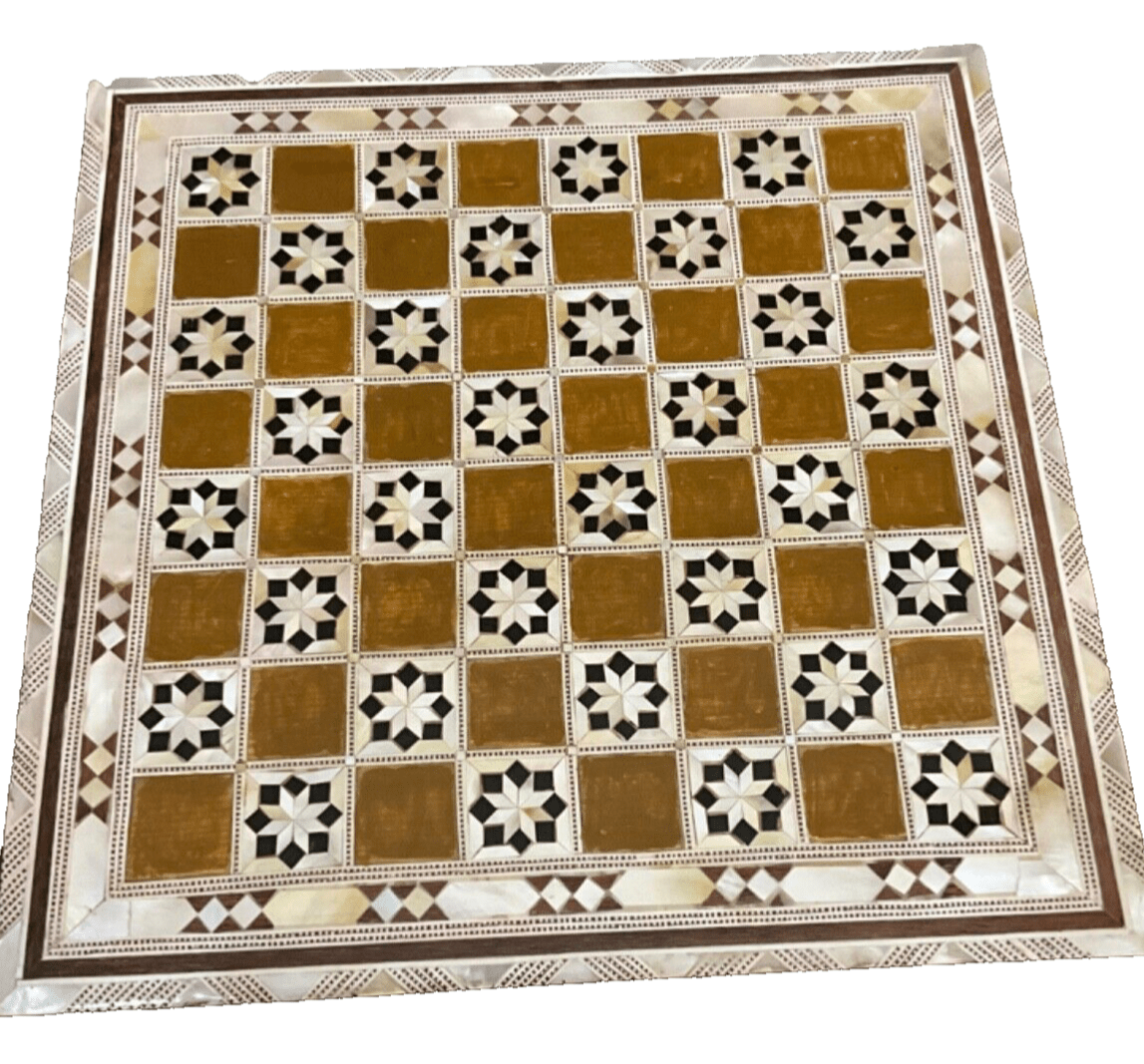Handmade, Wood Chess Board, Chess Set, Game Board, Inlaid Mother of Pearl (12") - Laila Hand Made Gifts