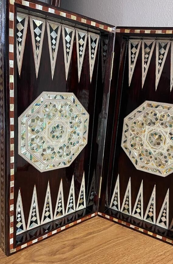 Handmade, Wooden Backgammon Board, Wood Chess Board, Mother of Pearl Inlay (21")