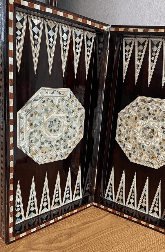 Handmade, Wooden Backgammon Board, Wood Chess Board, Mother of Pearl Inlay (21") - Laila Hand Made Gifts