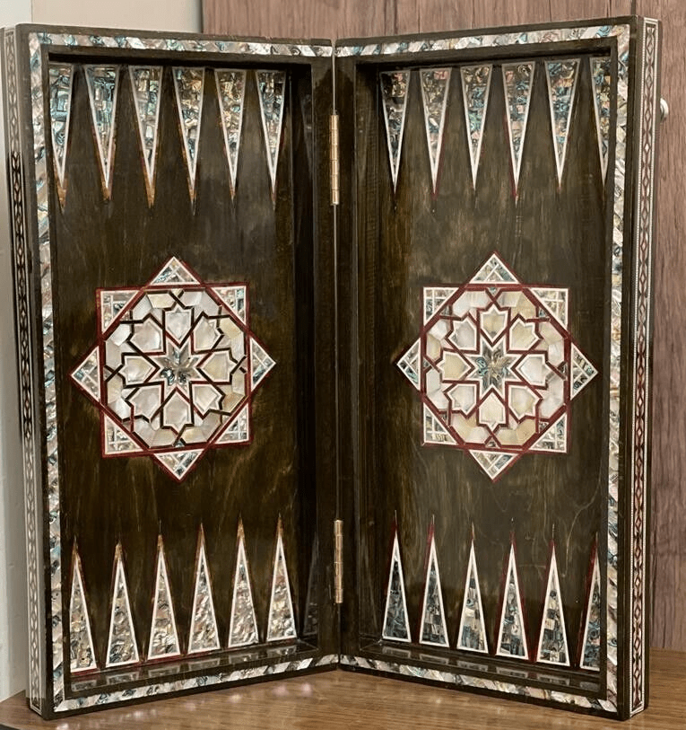 Handmade, Wooden Backgammon Board, Wood Chess Board, Mother of Pearl Inlay (21") - Laila Hand Made Gifts