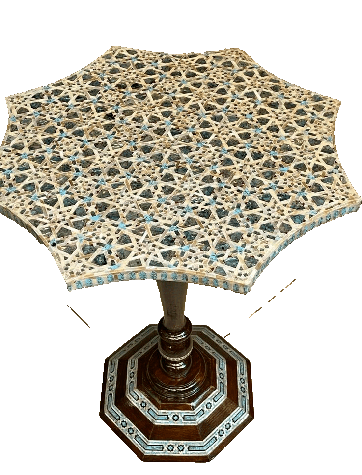 Handmade Wooden End Table Carving Wood Table Home Decor Mother of Pearl Inlay - Laila Hand Made Gifts