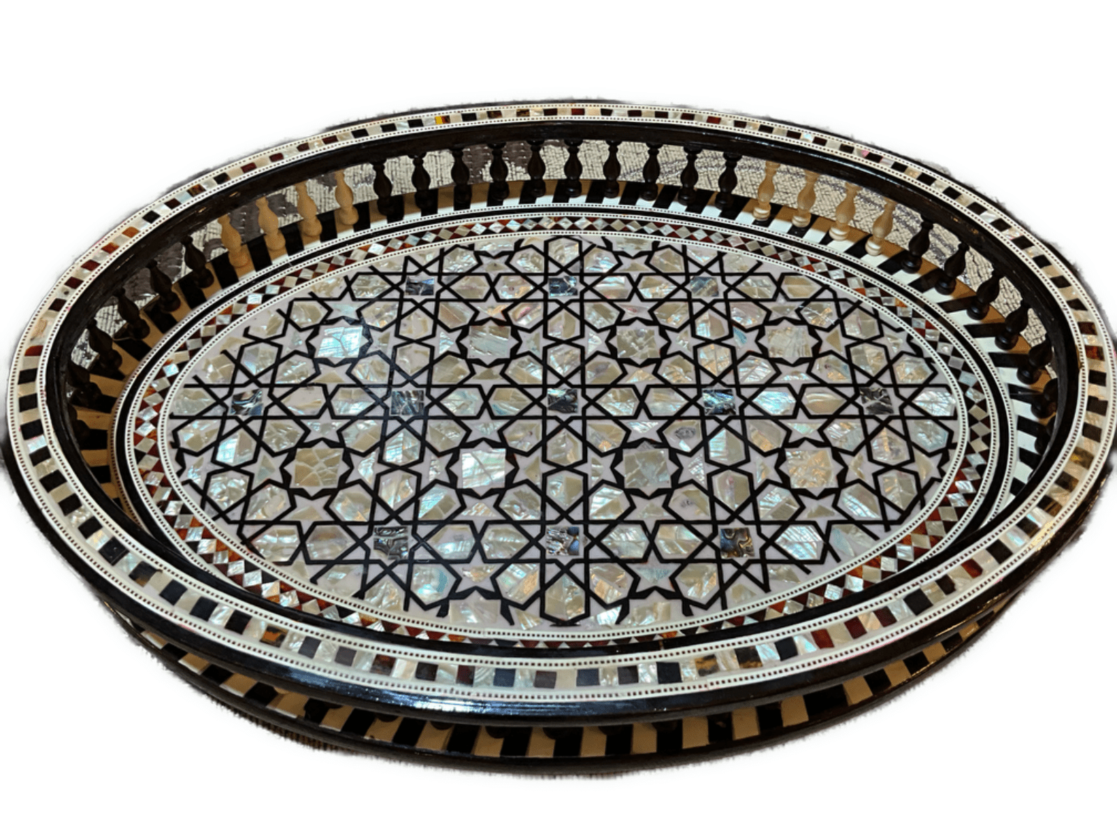 Antique Handmade Serving Tray Wood inlaid Mother of Pearl (16"x11.2") - Laila Hand Made Gifts