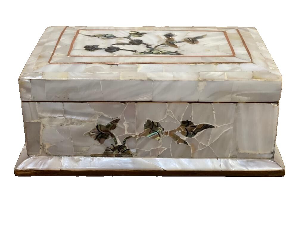 Handmade Wooden Jewelry Box Wood Trinket Storage Wood Box Mother of Pearl Inlay