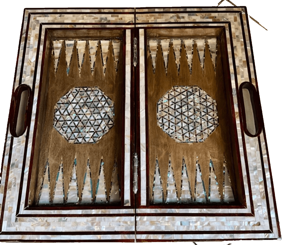 Handmade, Wood Backgammon Board, Wood Chess Board, Game Board Inlaid Shell (17") - Laila Hand Made Gifts