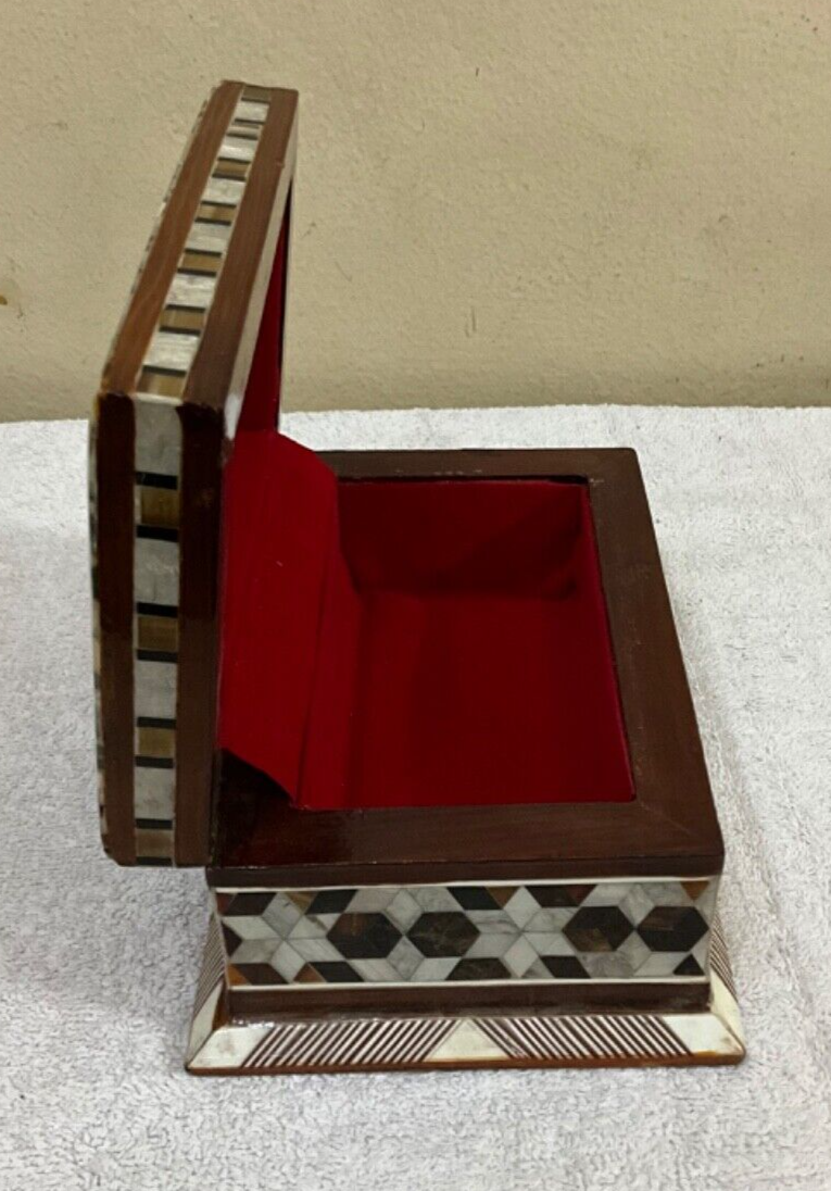 Handmade Wooden Jewelry Box Wood Trinket Storage Wood Box Mother of Pearl Inlay