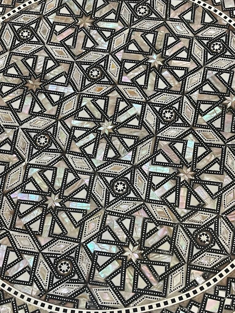 Handmade Wooden End Table Carving Wood Table Home Decor Mother of Pearl Inlay