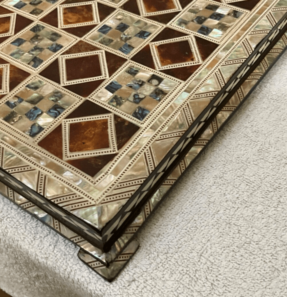 Handmade, Wood Chess Board, Game Board, Unique Board, Mother of Pearl Inlay 17" - Laila Hand Made Gifts