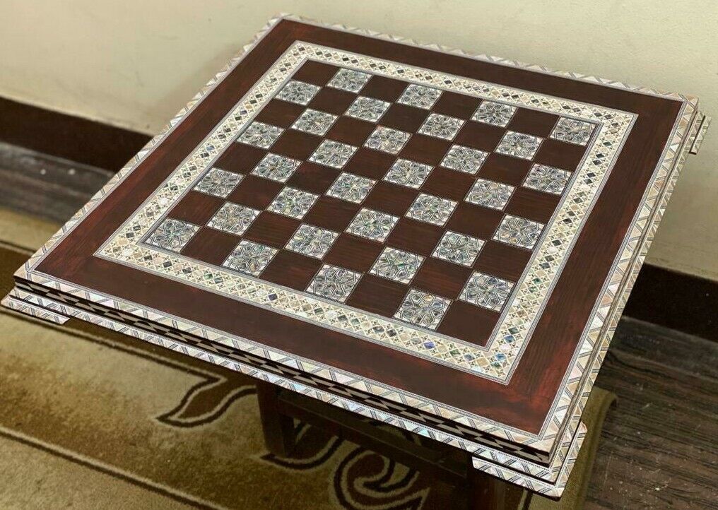 Handmade, Wood Chess Board, Game Board, Unique Board, Inlaid Mother of Pearl 25"
