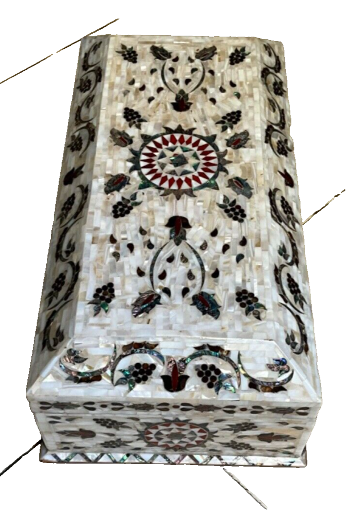 Handmade Wooden Jewelry Box Wood Trinket Storage Wood Box Mother of Pearl Inlay