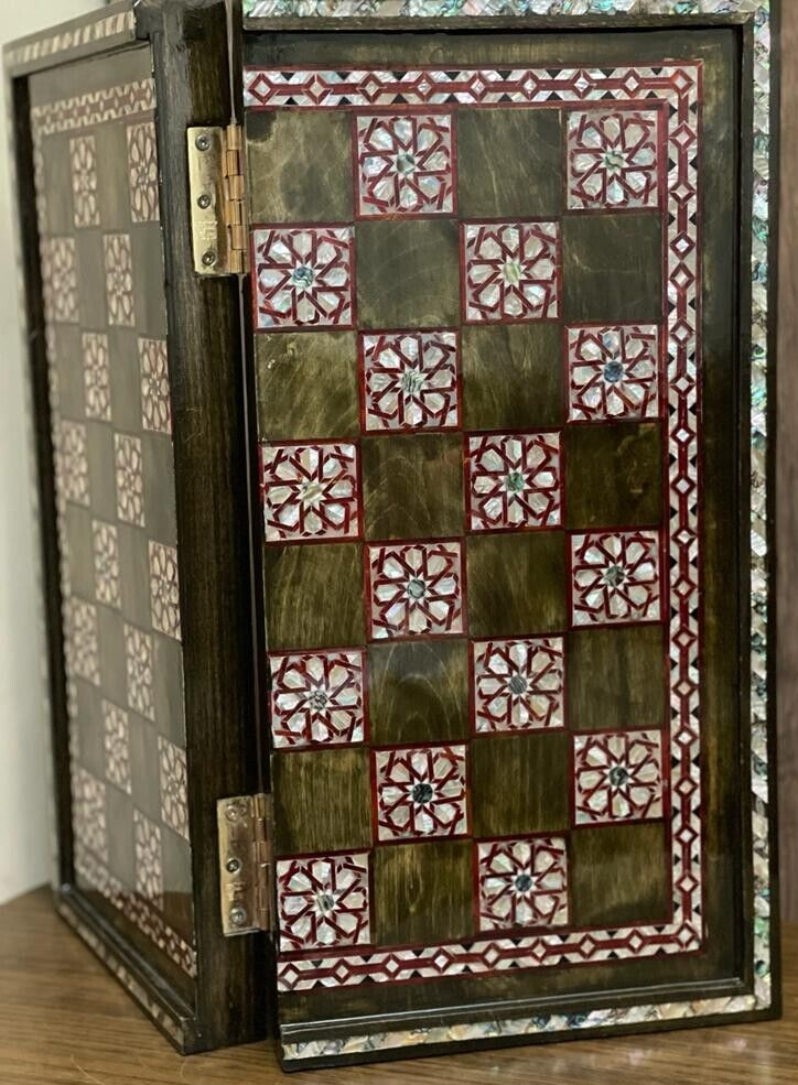 Handmade, Wooden Backgammon Board, Wood Chess Board, Mother of Pearl Inlay (21")