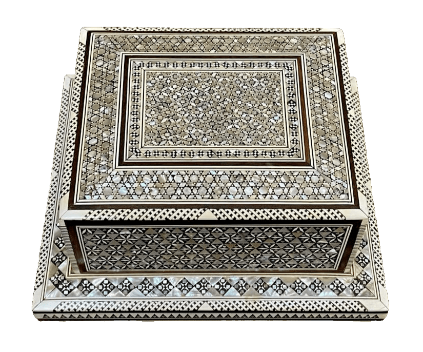 Handmade Antique Wood Cigarette Box Carved Mother Of Pearl Inlay (40 Cigarettes) - Laila Hand Made Gifts