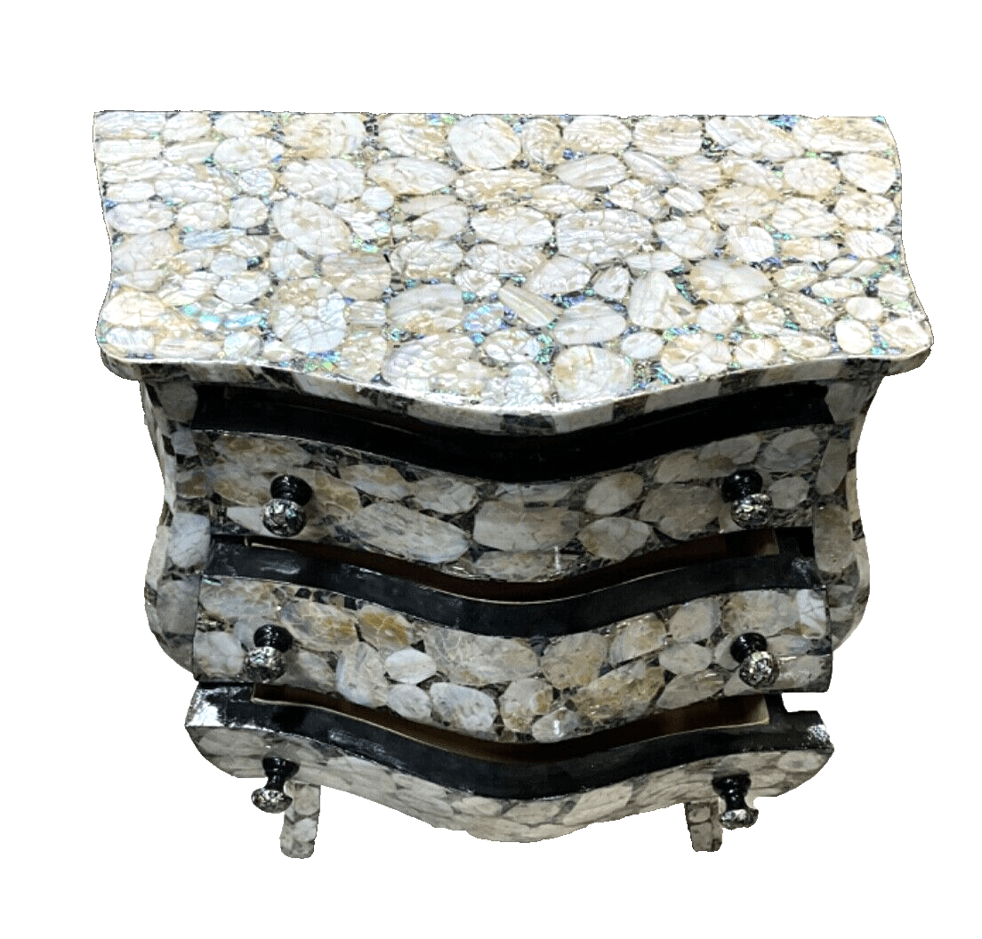 Handmade, Antique Curving Wood Nightstand, Wood End Table, Mother of Pearl Inlay - Laila Hand Made Gifts