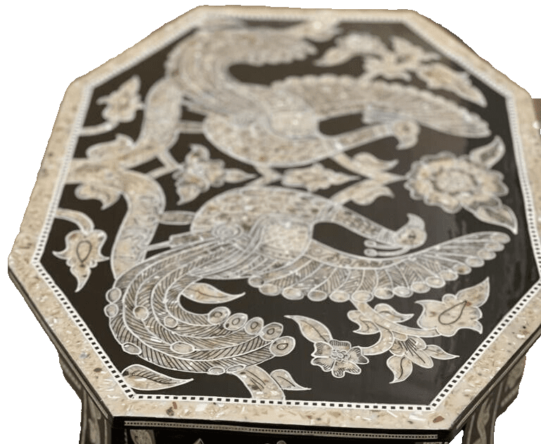 Handmade Wooden End Table Carving Wood Table Home Decor Mother of Pearl Inlay - Laila Hand Made Gifts