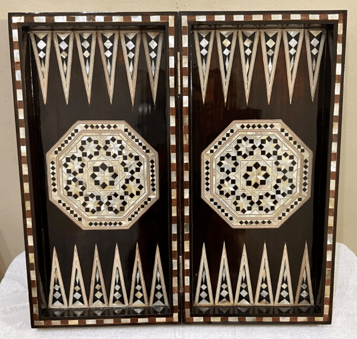 Handmade, Wooden Backgammon Board, Wood Chess Board, Mother of Pearl Inlay (21") - Laila Hand Made Gifts