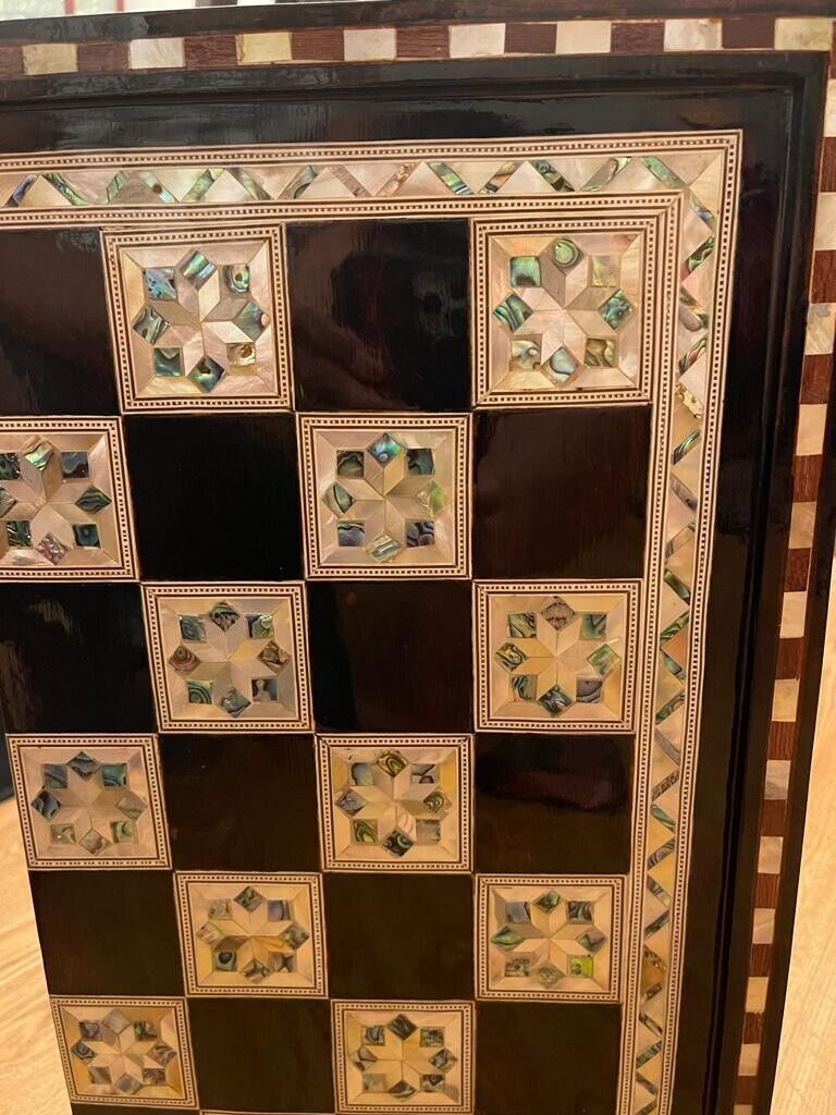 Handmade, Wooden Backgammon Board, Wood Chess Board, Mother of Pearl Inlay (21")