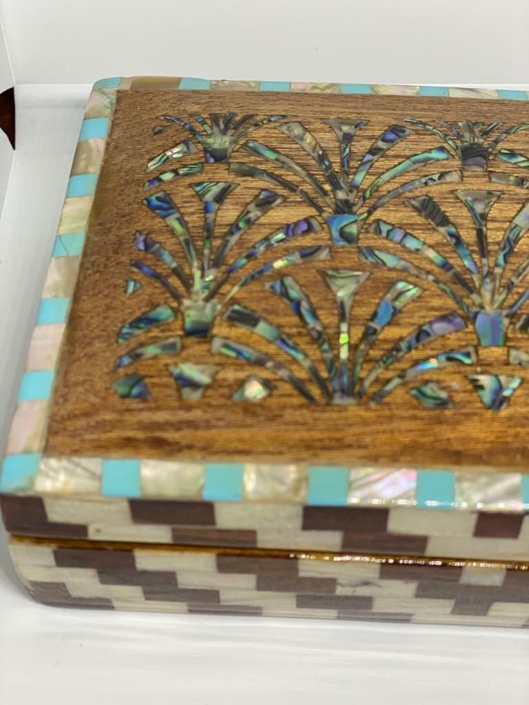 Handmade Wooden Jewelry Box Wood Trinket Storage Wood Box Mother of Pearl Inlay