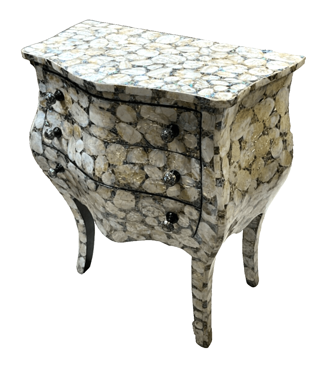 Handmade, Antique Curving Wood Nightstand, Wood End Table, Mother of Pearl Inlay - Laila Hand Made Gifts