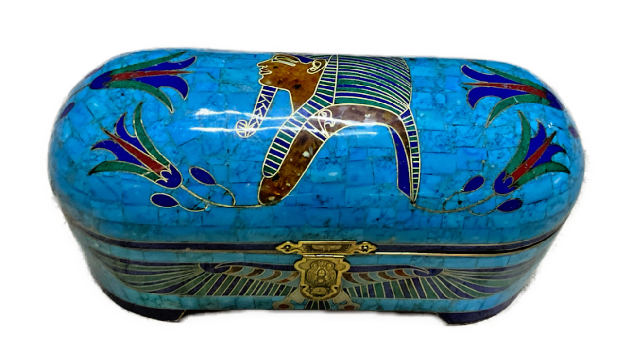 Handmade Antique Wood Jewelry Box, Gift Box, Wood Box, Inlaid Gemstones & Copper