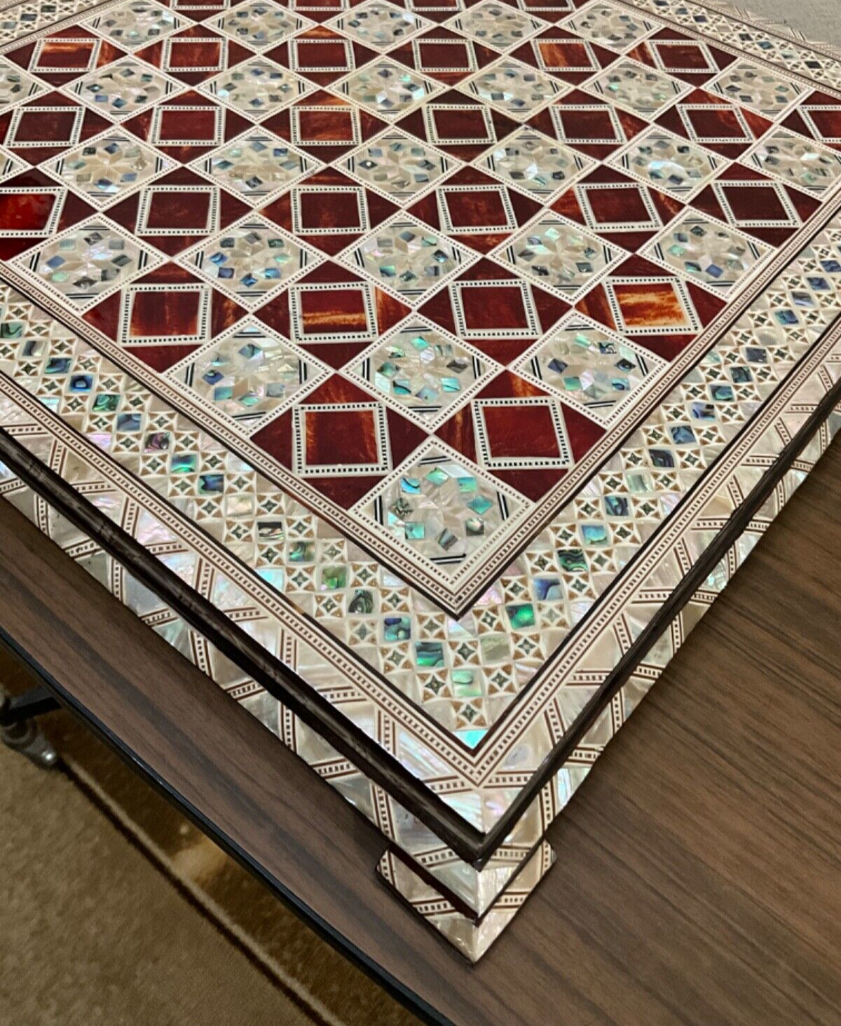 Handmade, Wood Chess Board, Game Board, Unique Board, Inlaid Mother of Pearl 17"