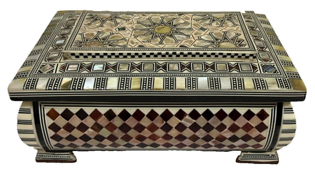 Handmade Wooden Jewelry Box Wood Trinket Storage Wood Box Mother of Pearl Inlay