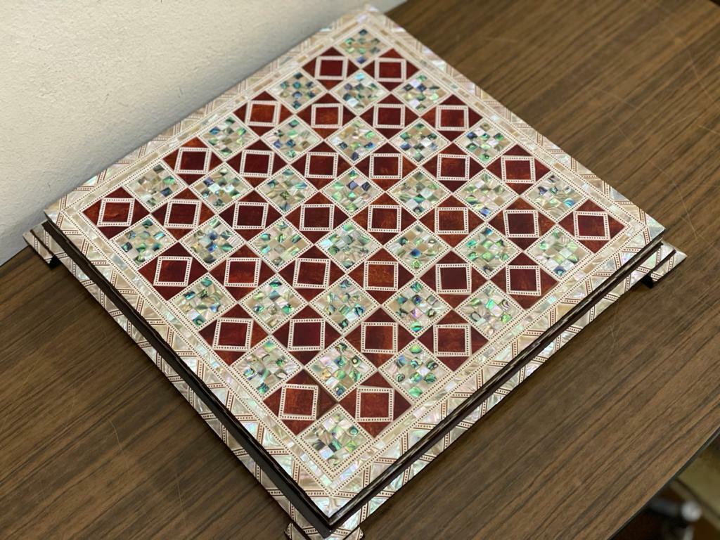 Handmade, Wood Chess Board, Chess Set, Game Board, Inlaid Mother of Pearl (13")