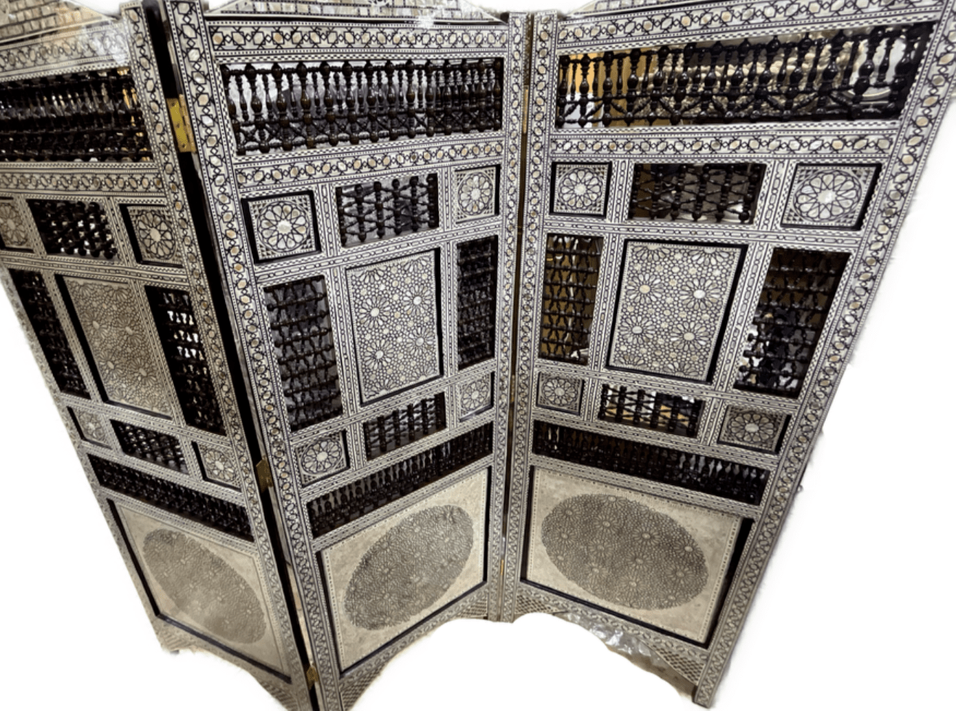 3 Panel Folding Wooden Room Divider Partition Privacy Screen Carving Wood Inlay - Laila Hand Made Gifts