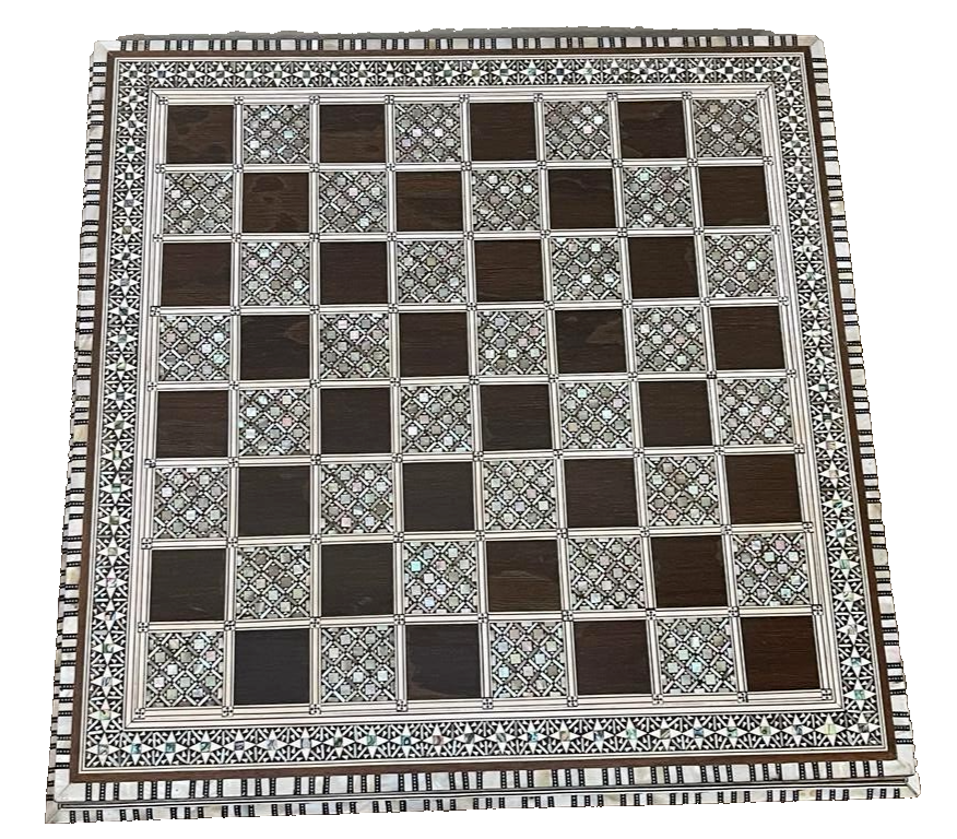 Handmade, Wood Chess Board, Chess Set, Game Board, Inlaid Mother of Pearl (16")