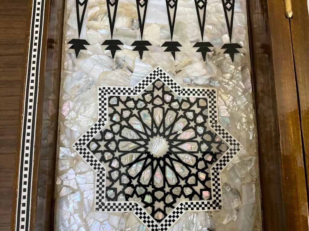 Handmade, Wood Backgammon Board, Game Board, Inlaid Mother Of Pearl (16.8")
