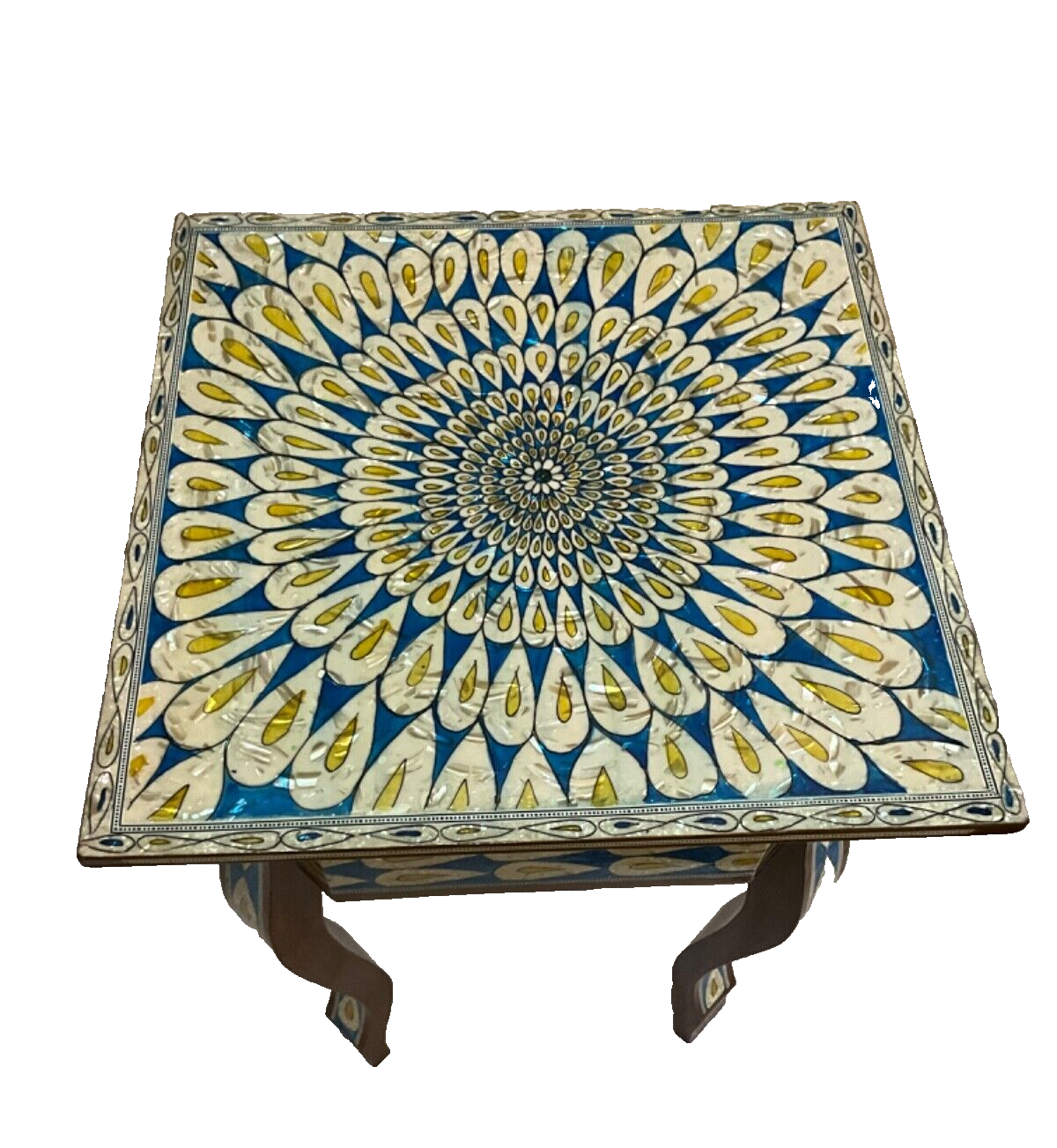 Handmade Wooden End Table Carving Wood Table Home Decor Mother of Pearl Inlay