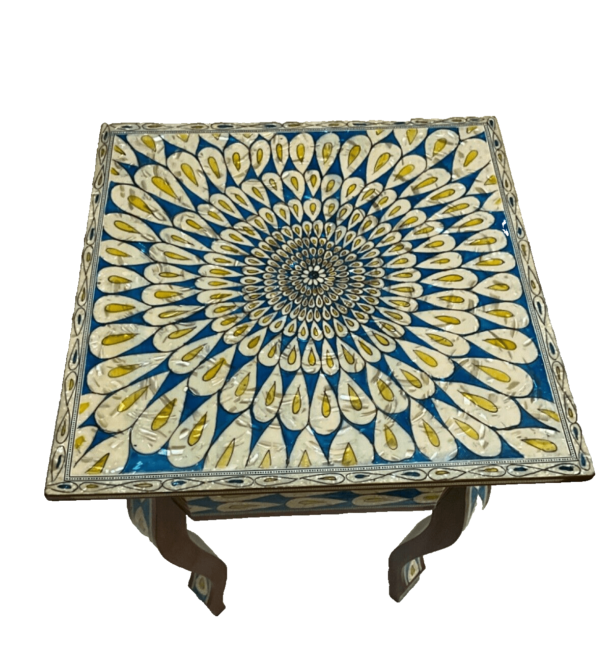 Handmade Wooden End Table Carving Wood Table Home Decor Mother of Pearl Inlay - Laila Hand Made Gifts
