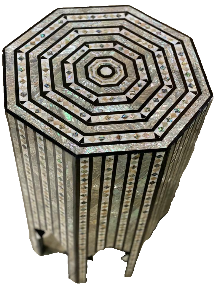 Handmade Wooden End Table Carving Wood Table Home Decor Mother of Pearl Inlay