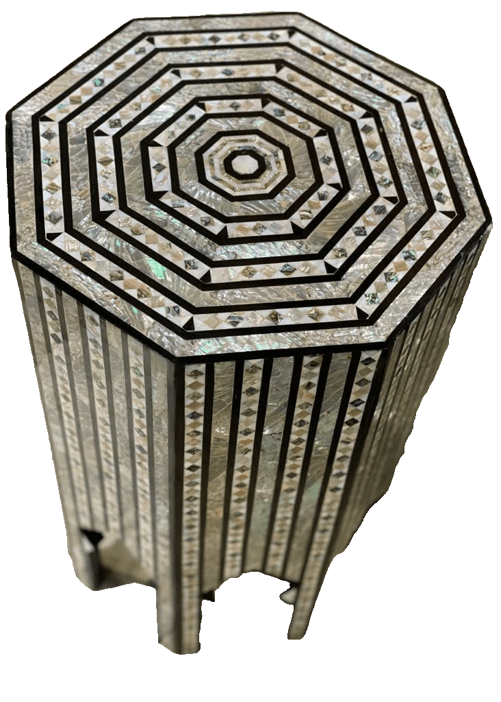 Handmade Wooden End Table Carving Wood Table Home Decor Mother of Pearl Inlay - Laila Hand Made Gifts