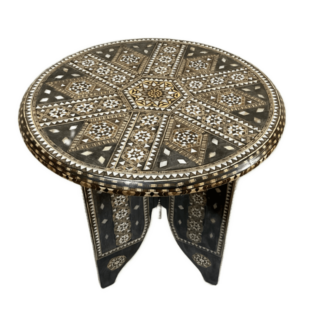 Handmade Wooden End Table Carving Wood Table Home Decor Mother of Pearl Inlay - Laila Hand Made Gifts