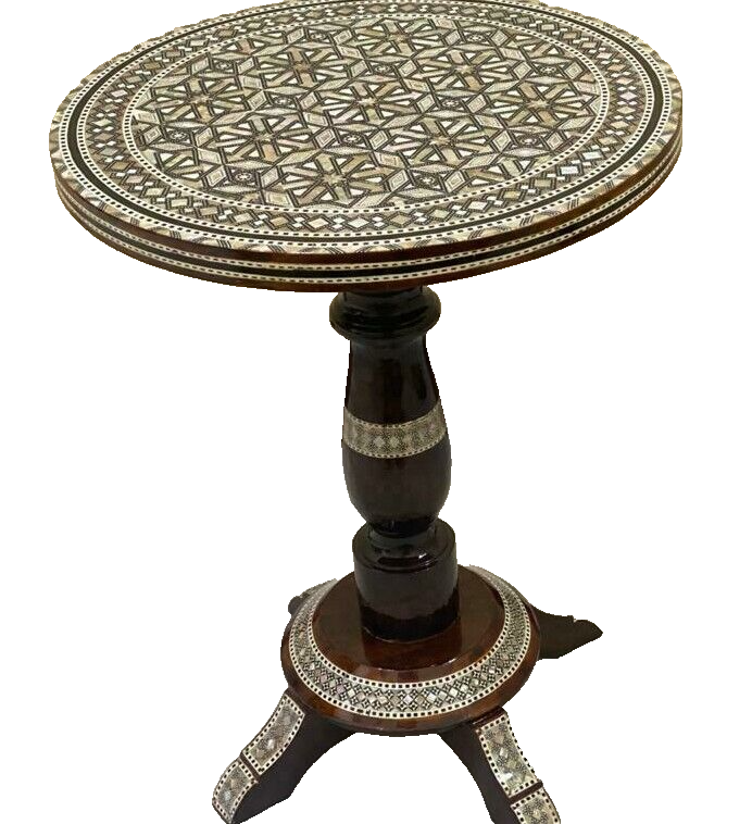 Handmade Wooden End Table Carving Wood Table Home Decor Mother of Pearl Inlay
