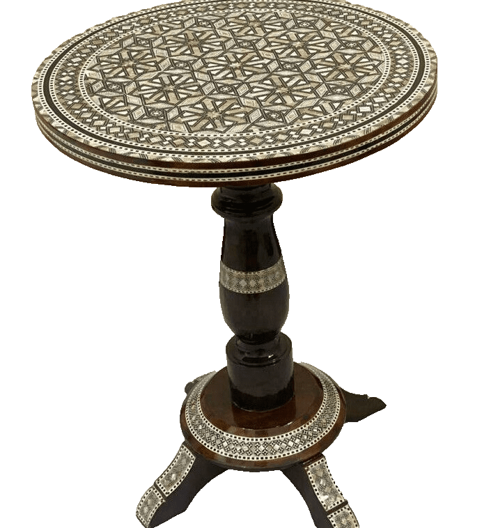 Handmade Wooden End Table Carving Wood Table Home Decor Mother of Pearl Inlay - Laila Hand Made Gifts
