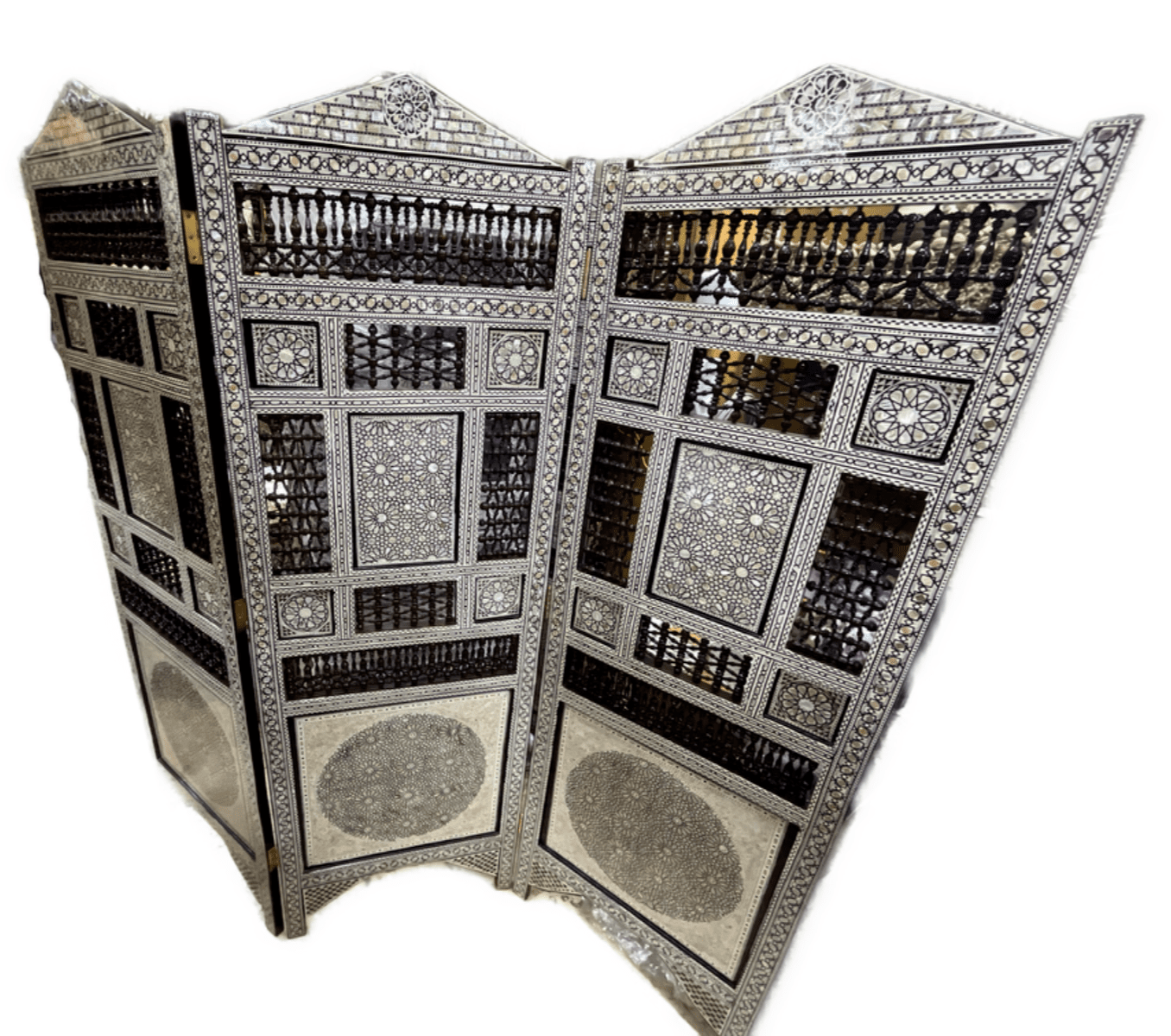 3 Panel Folding Wooden Room Divider Partition Privacy Screen Carving Wood Inlay - Laila Hand Made Gifts