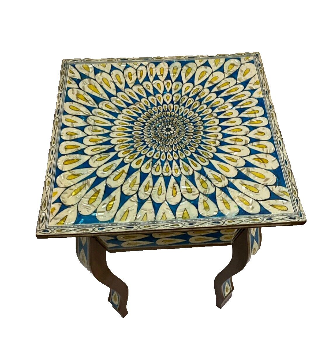 Handmade Wooden End Table Carving Wood Table Home Decor Mother of Pearl Inlay