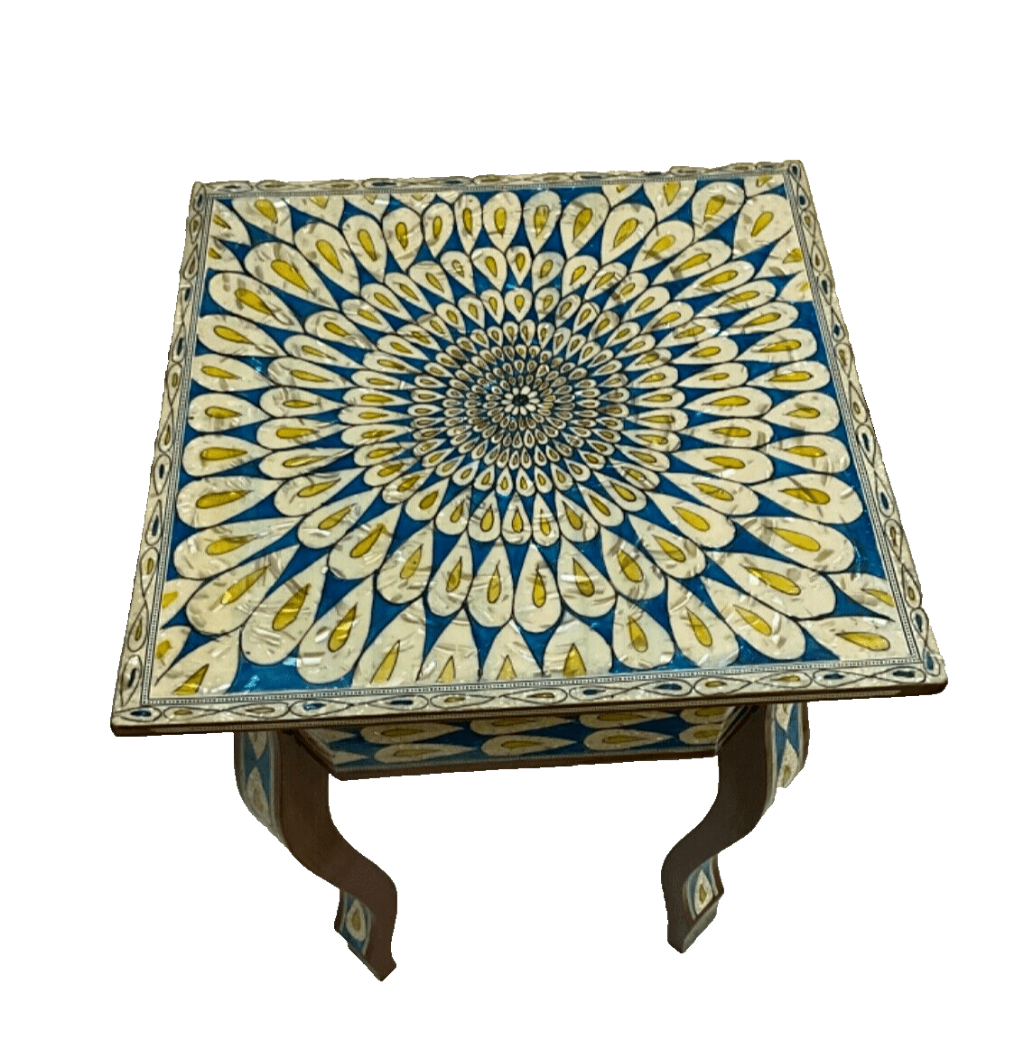 Handmade Wooden End Table Carving Wood Table Home Decor Mother of Pearl Inlay - Laila Hand Made Gifts