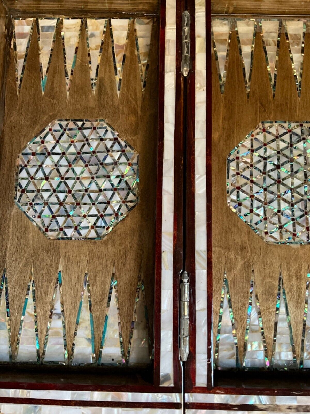 Handmade, Wood Backgammon Board, Wood Chess Board, Game Board Inlaid Shell (17") - Laila Hand Made Gifts