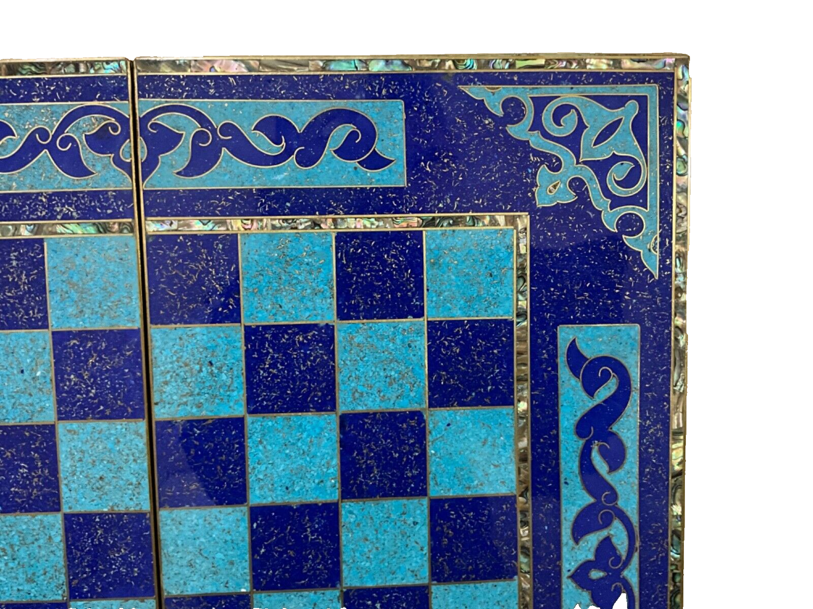 Handmade, Wooden Backgammon Board, Chess Board, Mother of Pearl, Gemstone Inlay