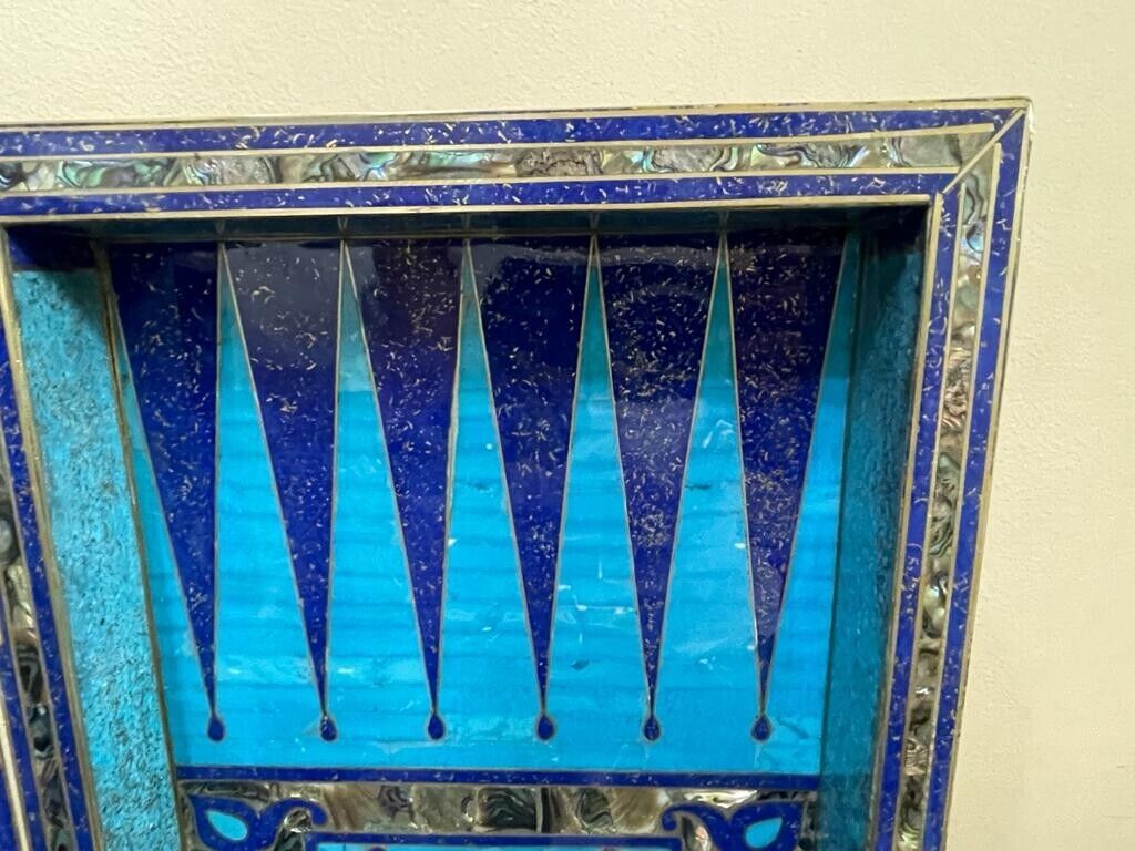 Handmade, Wooden Backgammon Board, Chess Board, Mother of Pearl, Gemstone Inlay
